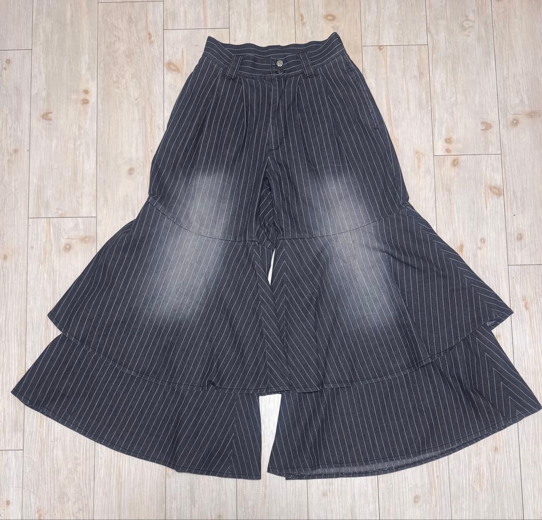 seyto】ストライプレイヤードデニムフレアパンツ サイズ0 - メルカリ