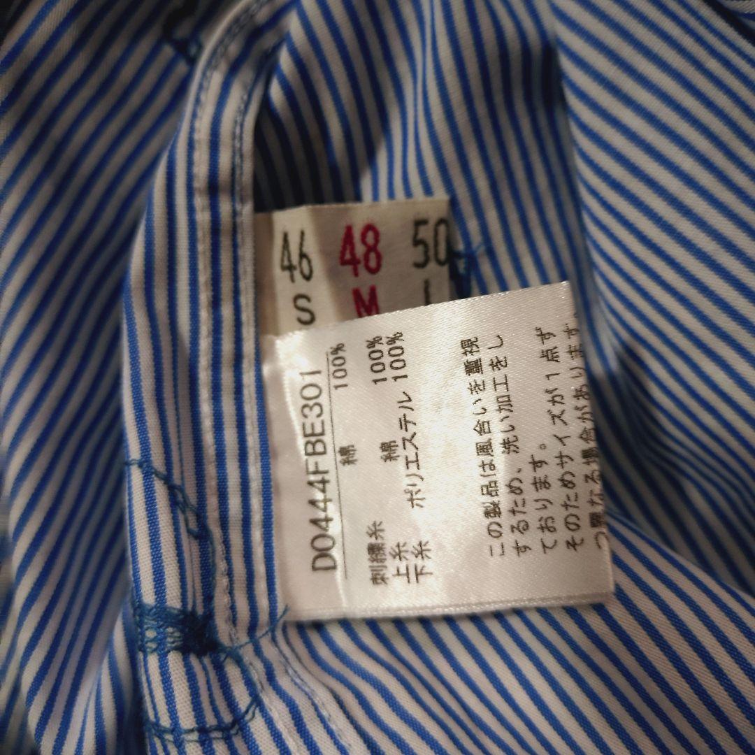 美品 papas 刺繍 総柄 ストライプシャツ M 長袖