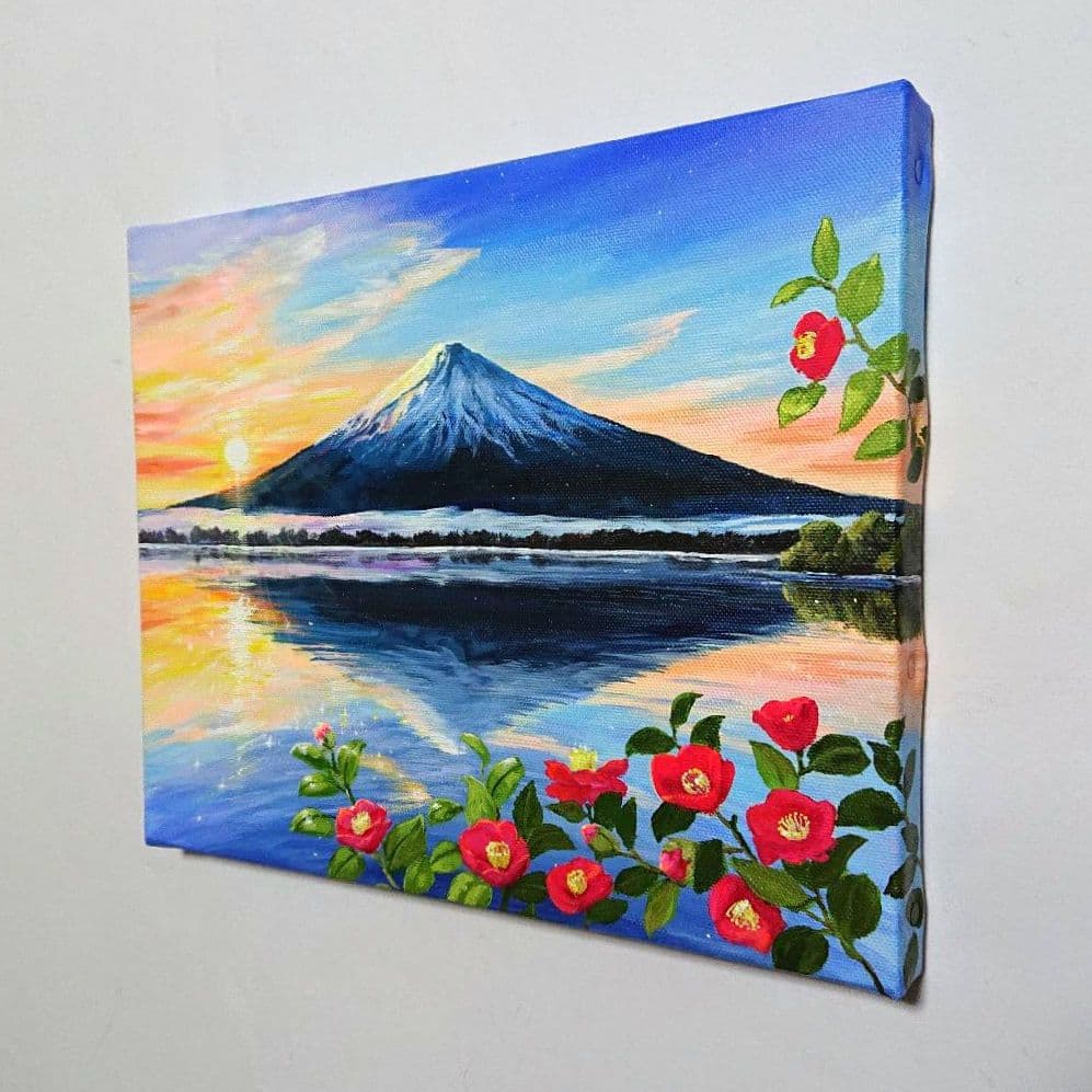 富士と椿】アクリル画 F3 風景画 絵画 - メルカリ