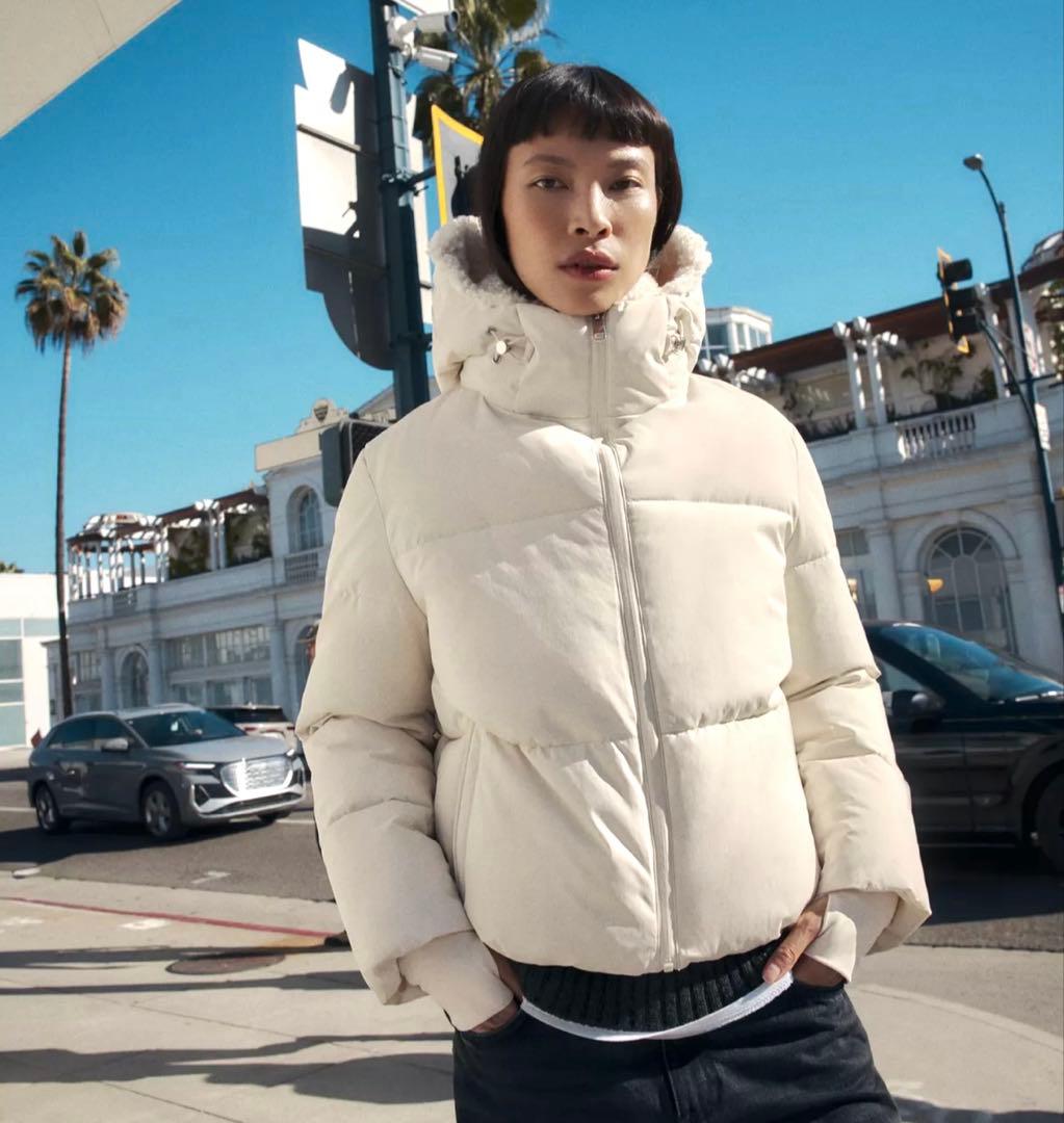 ZARA】ザラ L フェイクシープスキンフード付き撥水ウィンドブレーカー