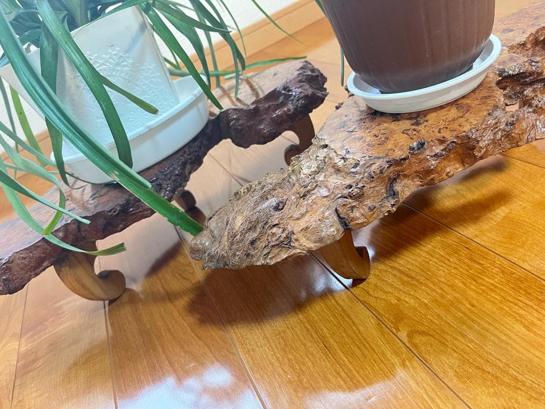 天然一枚板】飾り台 盆栽台 花瓶台 座卓 足付き 大小2