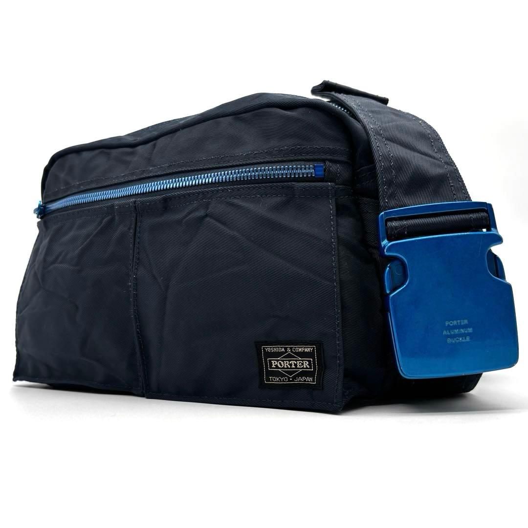 美品 ポーター ヨシダカバン ライド ボディバッグ ロゴ 斜め掛け ネイビー PORTER ポーター 吉田カバン ウエストバッグ ボディバッグ RIDE ライド