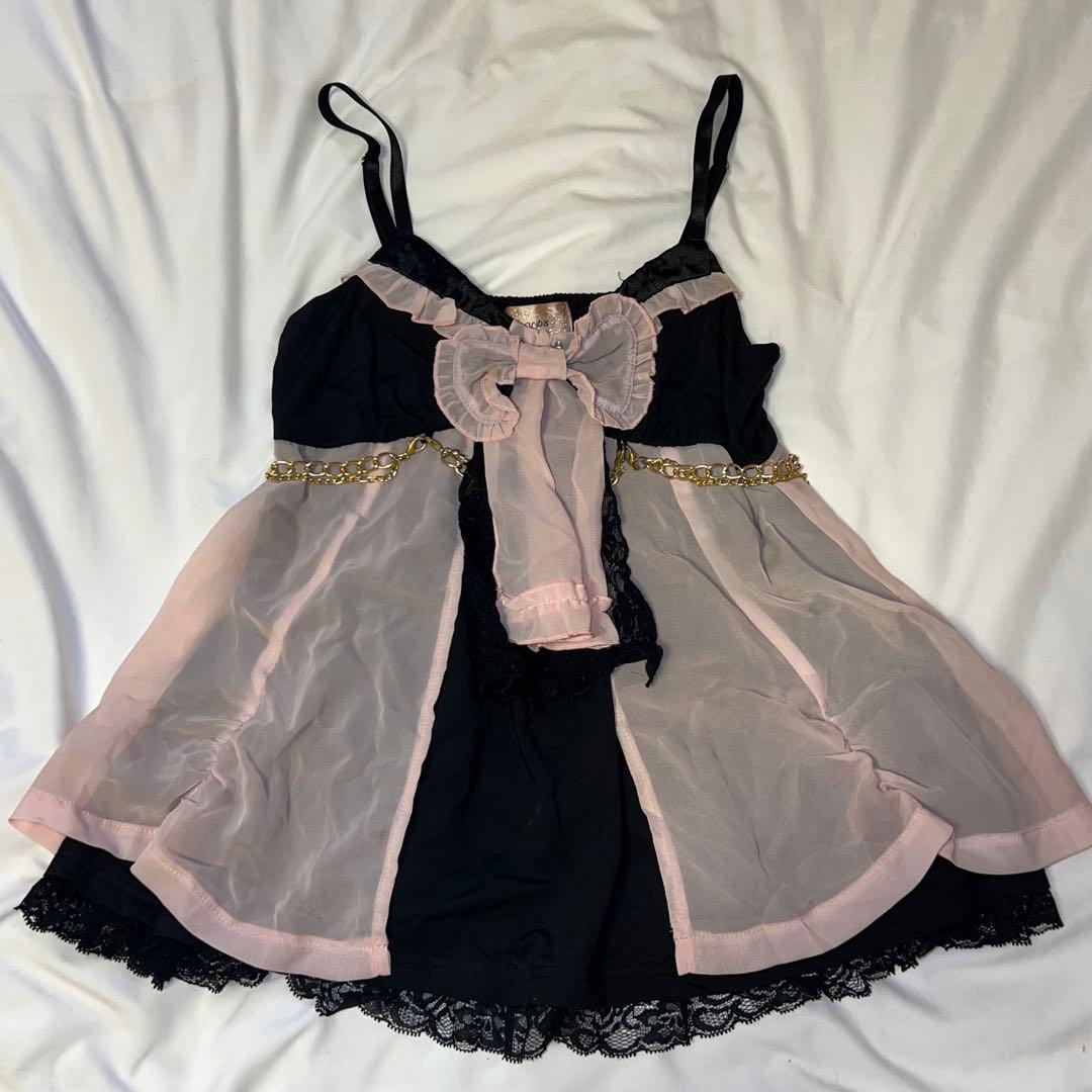 GODS∞infinity キャミソール 黒ピンク シフォン