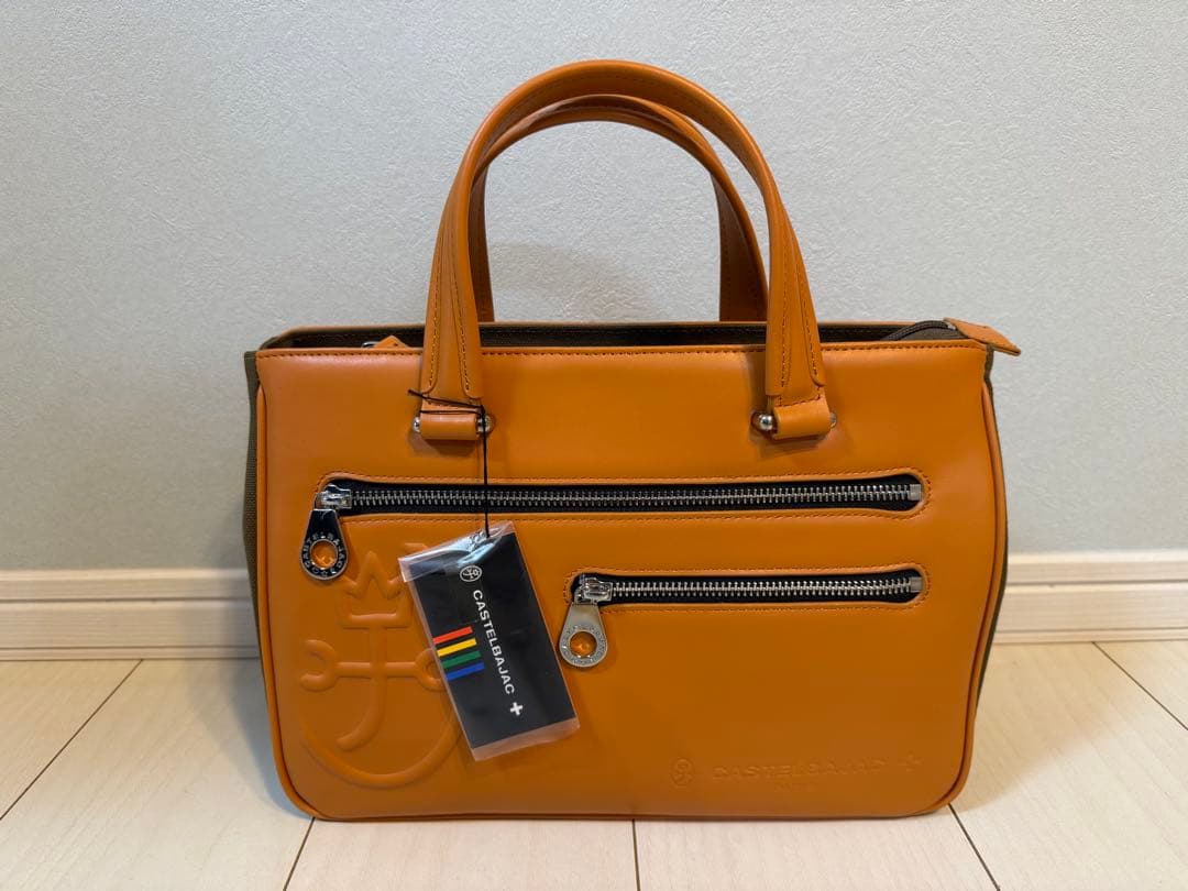CASTELBAJAC オレンジ トートバッグ 合成皮革 2ファスナー