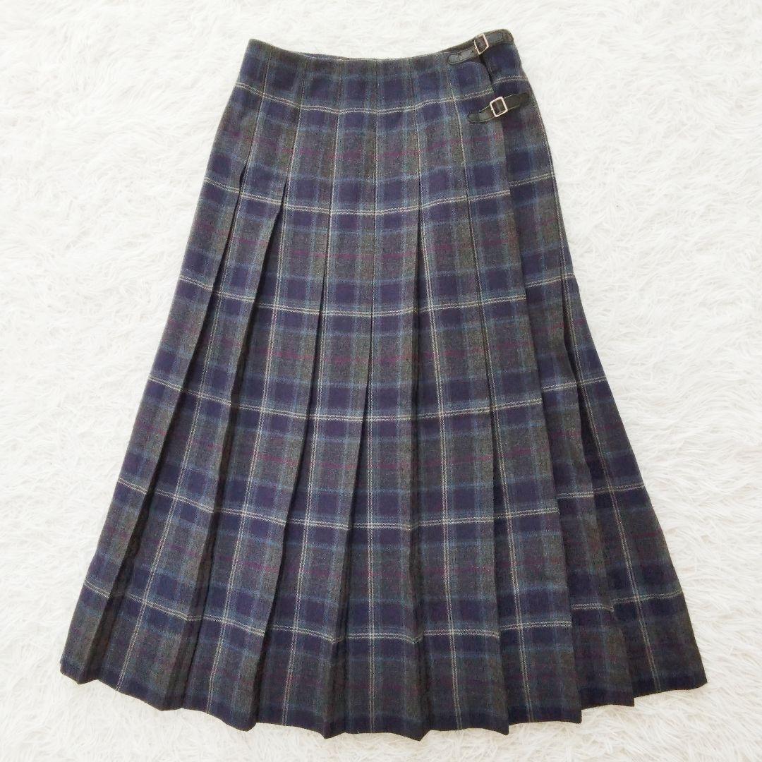 マーガレットハウエル プリーツラップスカート チェック ウール