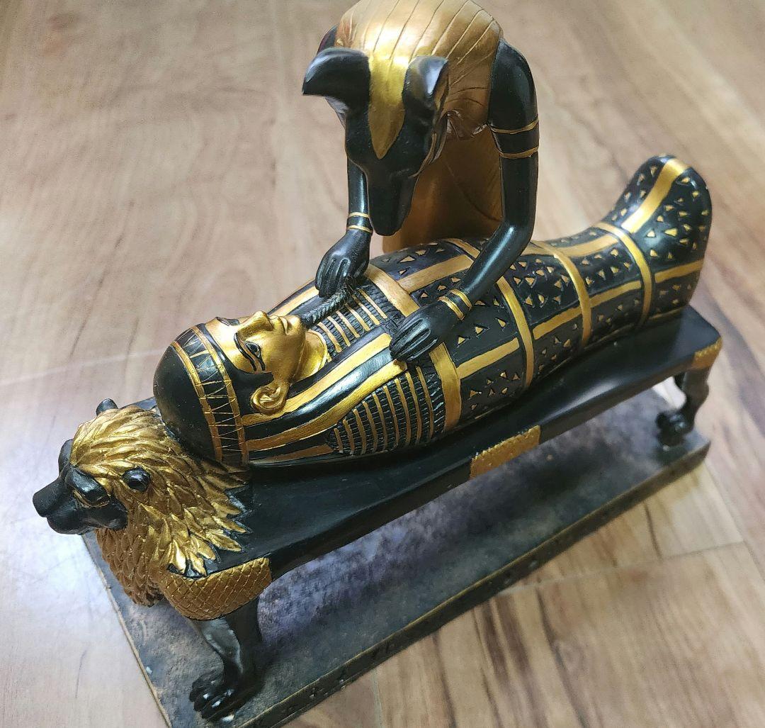 古代エジプト アヌビス神 & 黄金の棺 ミイラ 置物 フィギュア オブジェ