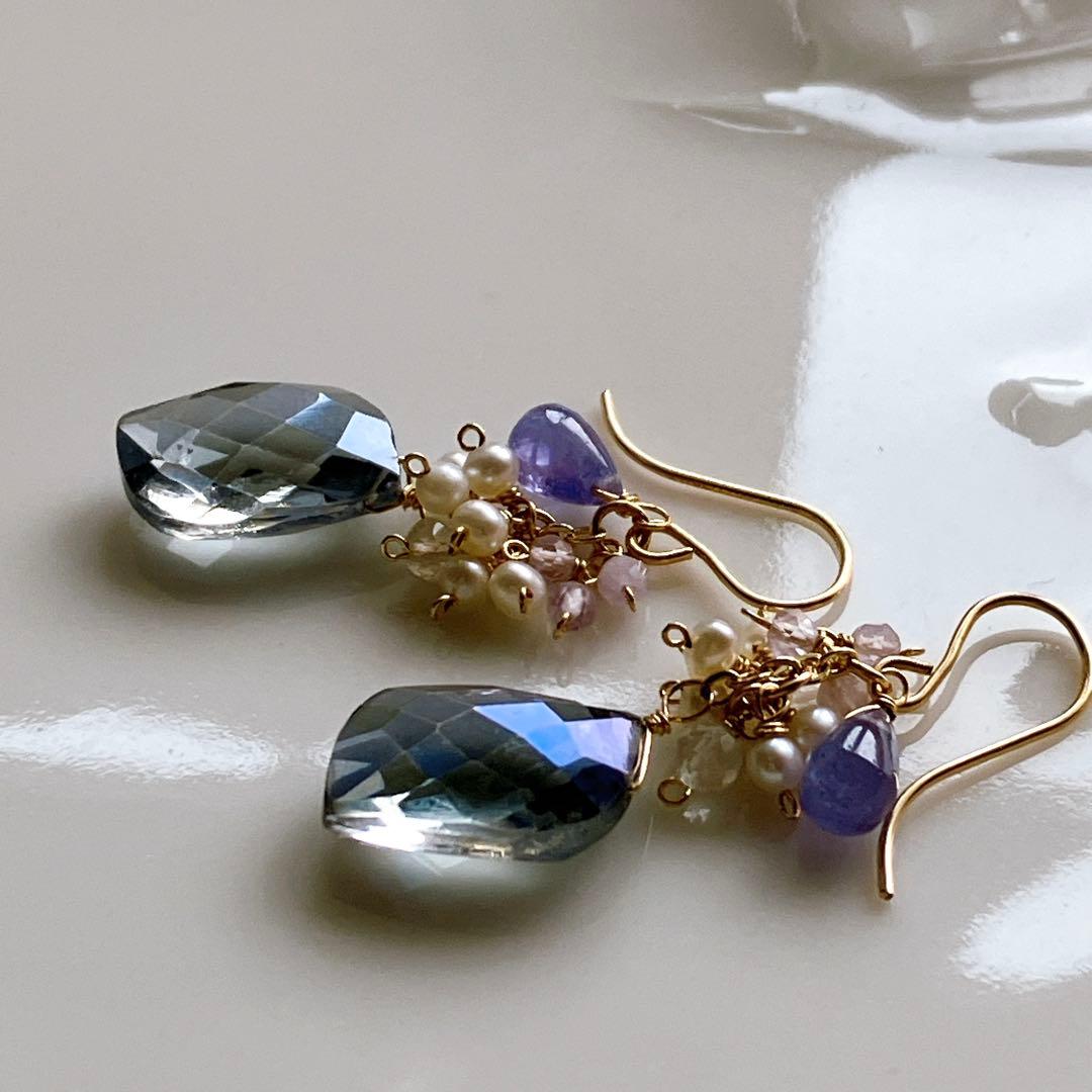 ポメころび◆ブルーミスティックトパーズピアス✧タンザナイト/モルガナイト