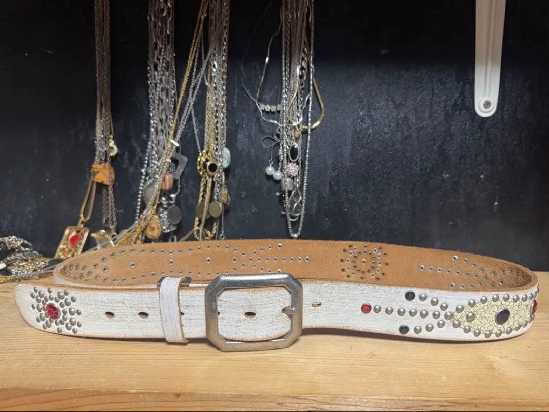 Vintage 白　本革　レザーベルト