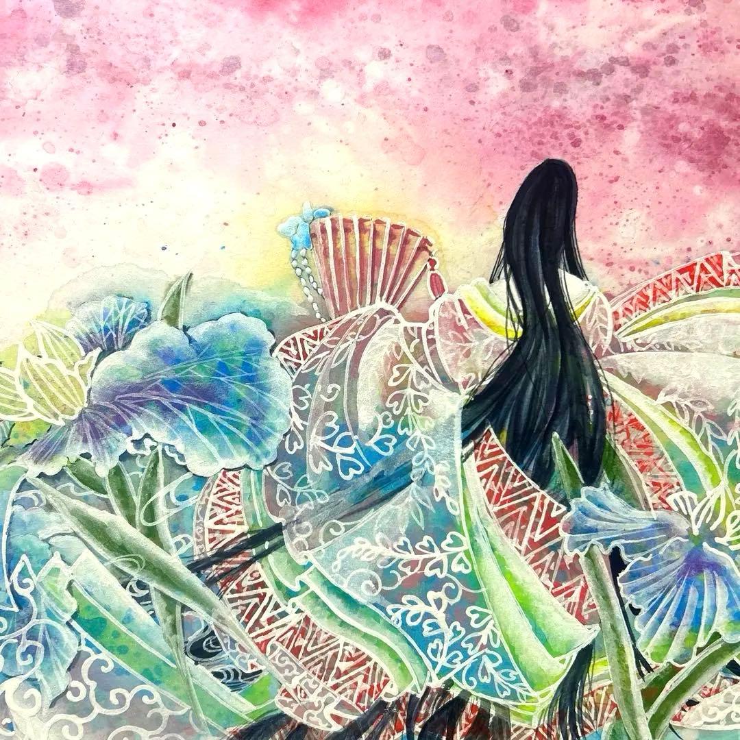 吉祥日本画「花菖蒲御殿」幸福の十二単