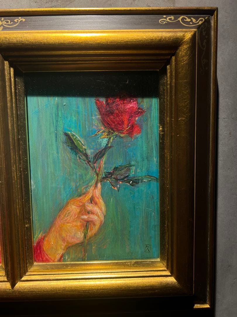 他の方発送×濱本久雄【花をもつ】肉筆油彩画　二連作