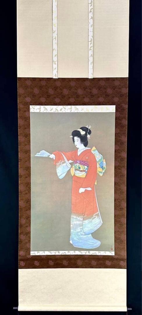上村松園「序の舞」絹本 共箱 複製 美人画 日本画 掛軸 茶道具 - メルカリ