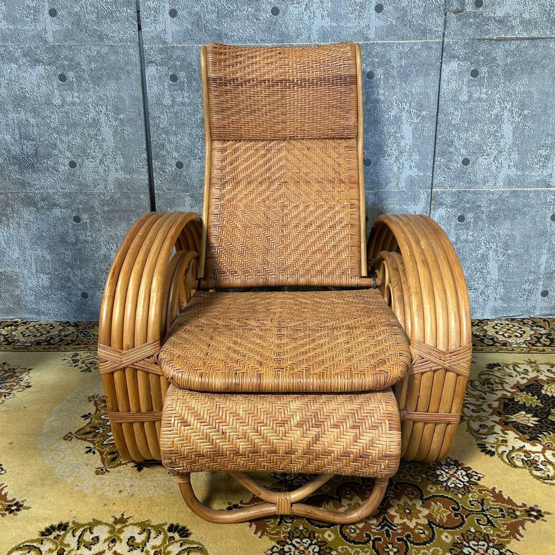籐家具꧂ラタンリクライニングチェア いす イス 椅子 昭和レトロ