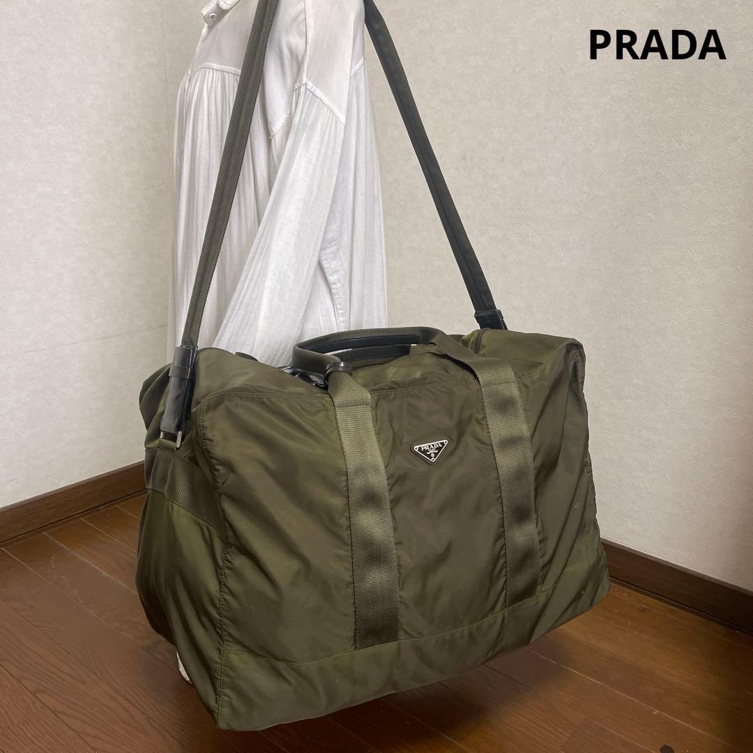 ◇美品PRADAプラダ ボストンバッグ トラベルバッグ ナイロン モスグリーン◇