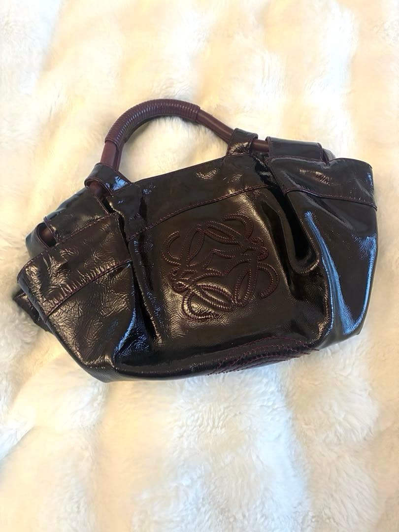 ロエベ LOEWE ナッパアイレ ハンドバッグ エナメルレザー ボルドー