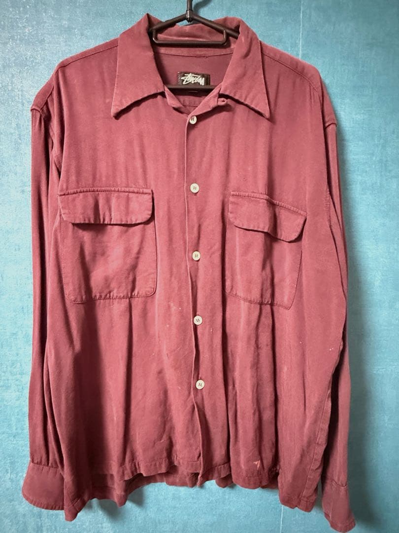 OLD STUSSY 黒タグ　レーヨンシャツ　USA製　ヴィンテージ　古着