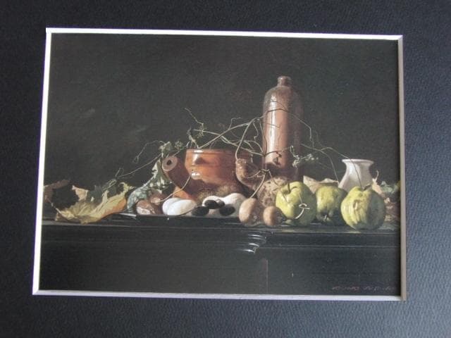 青木敏郎、【机上の静物】、希少な額装用画集画、新品高級額 額装付