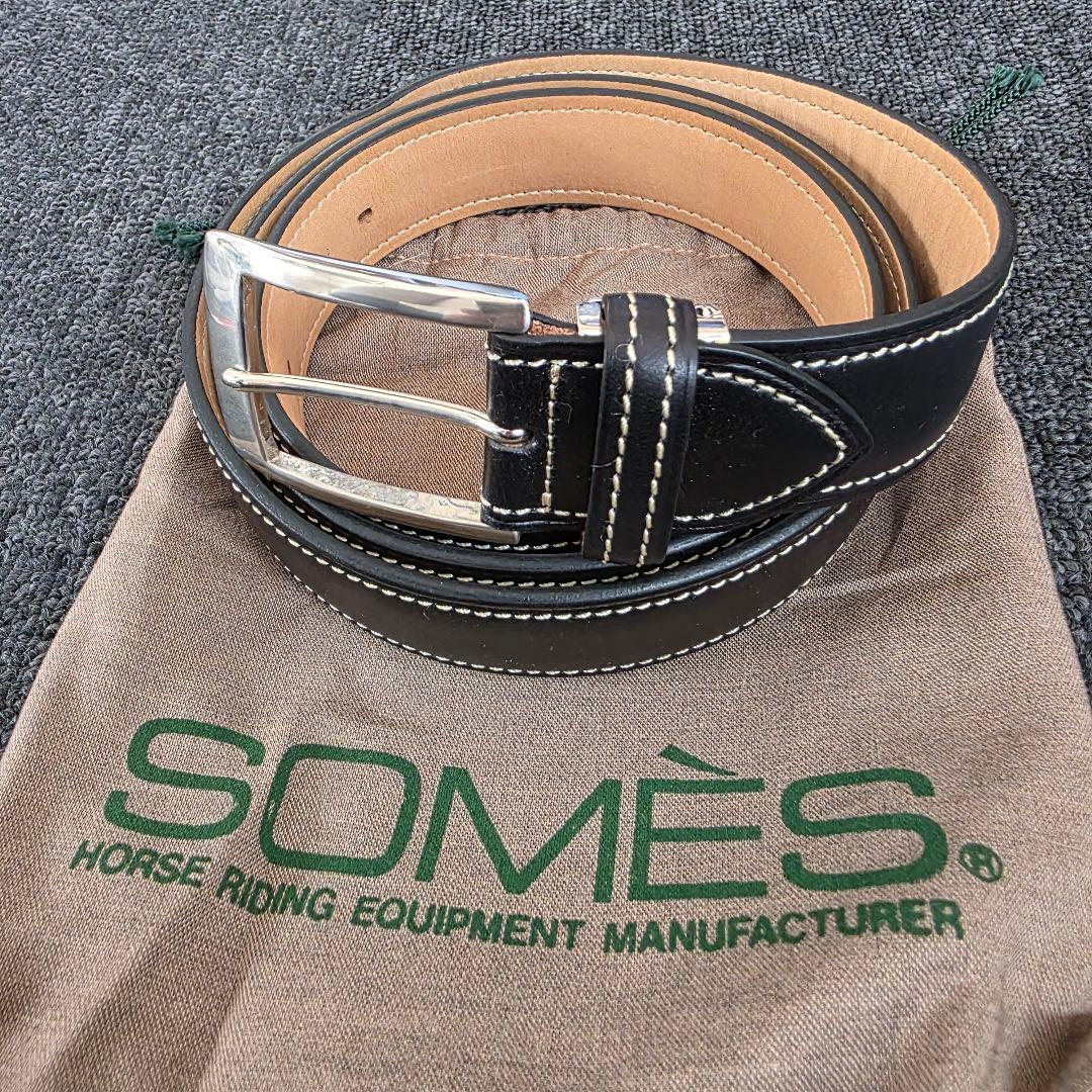 SOMES SADDLE 　レザーベルト　ブラック　シルバー　保管袋　未使用保管 SOMES SADDLE レザーベルト ブラック シルバー 保管袋 未使用保管