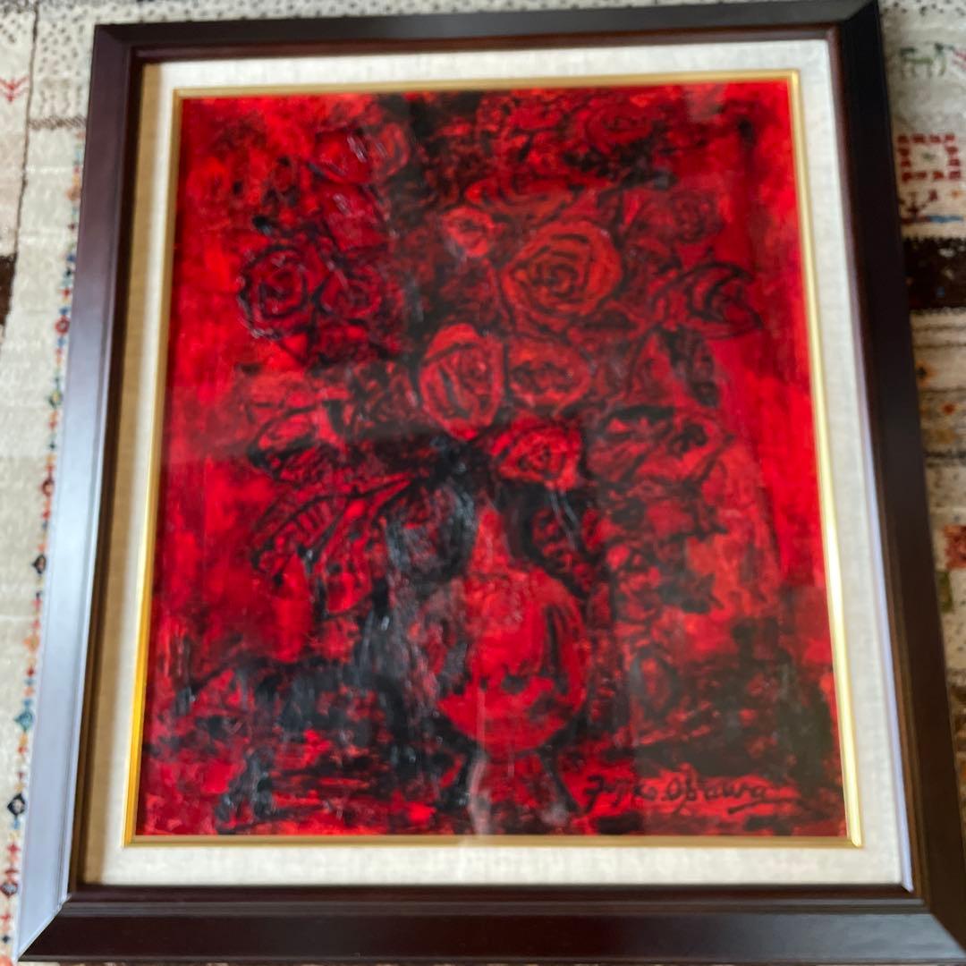 大澤扶二子　肉筆　絵画　赤い薔薇　F10 証明書付き
