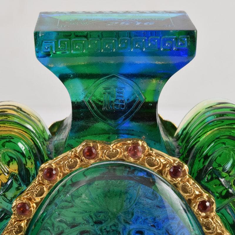 中国 硝子工芸 中華寶瓶 宝瓶 置物 保証書・ガラスケース付 N 9178A