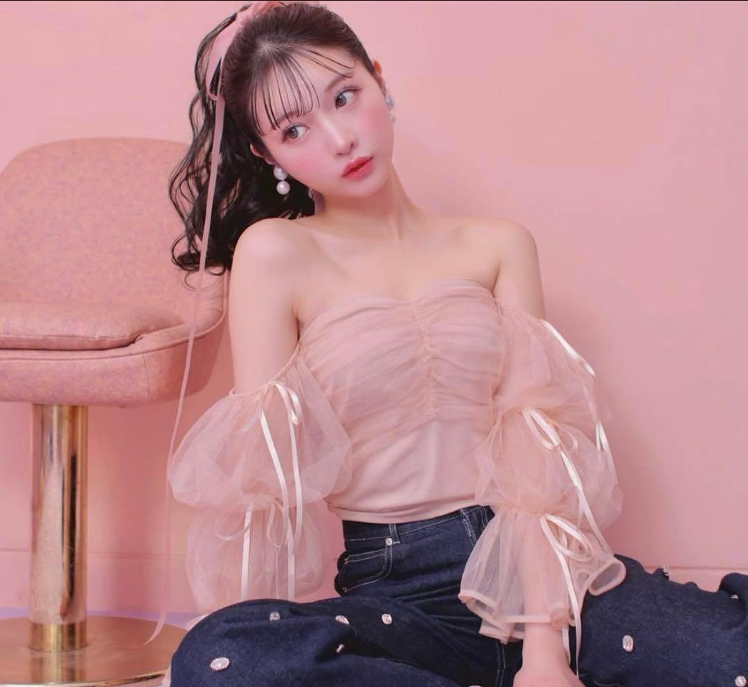 最終値下げ☆m me eme エムミーエメ キャンディスリーブチュール トップス Mmeeme エムミーエメ キャンディースリーブチュールトップス ブルー