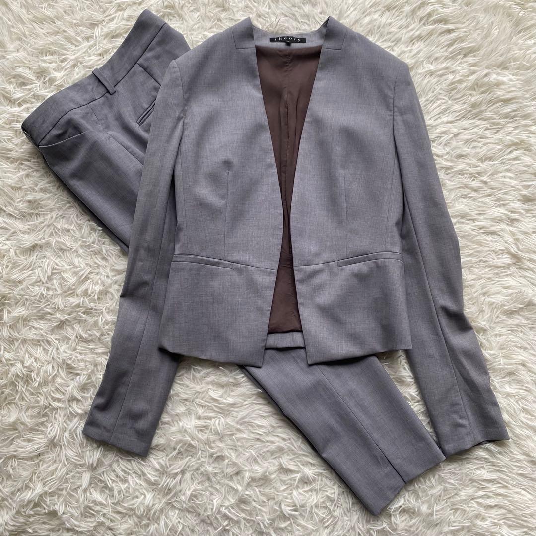 theory ノーカラージャケット パンツスーツ セットアップ グレー M