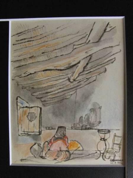 守屋多々志、自家製のパンを焼く、希少な額装用画集より、美品、新品額装付