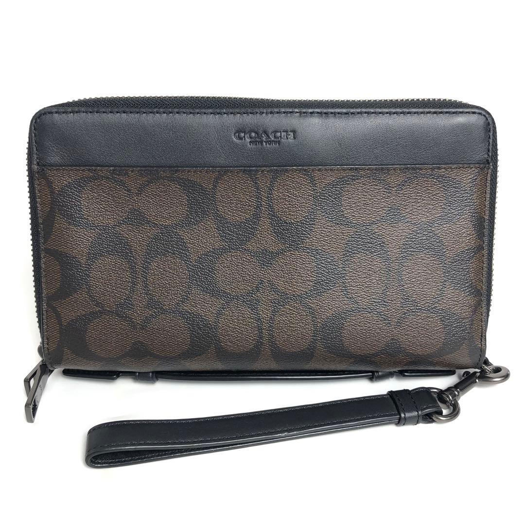 美品 COACH コーチ ラウンドファスナー長財布 オーガナイザー シグネチャー