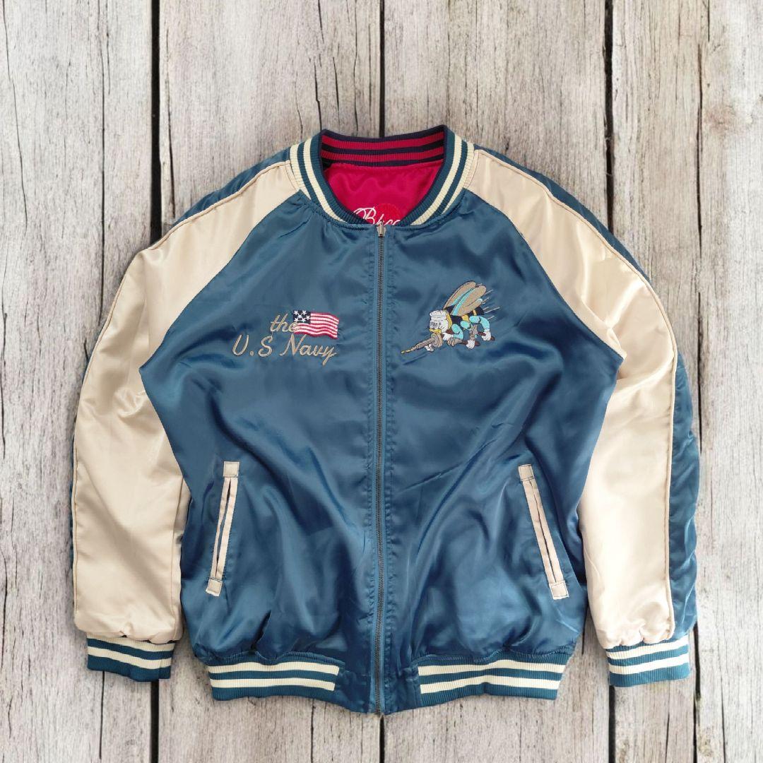 U.S.Navy 刺繍 スカジャン リバーシブル L SEA BEES 鶴