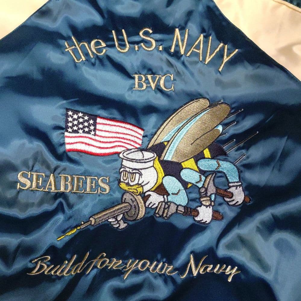 U.S.Navy 刺繍 スカジャン リバーシブル L SEA BEES 鶴