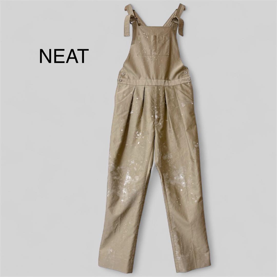 NEAT ニート　オーバーオール　ペイント加工　白ペンキ　サロペット　ベージュ