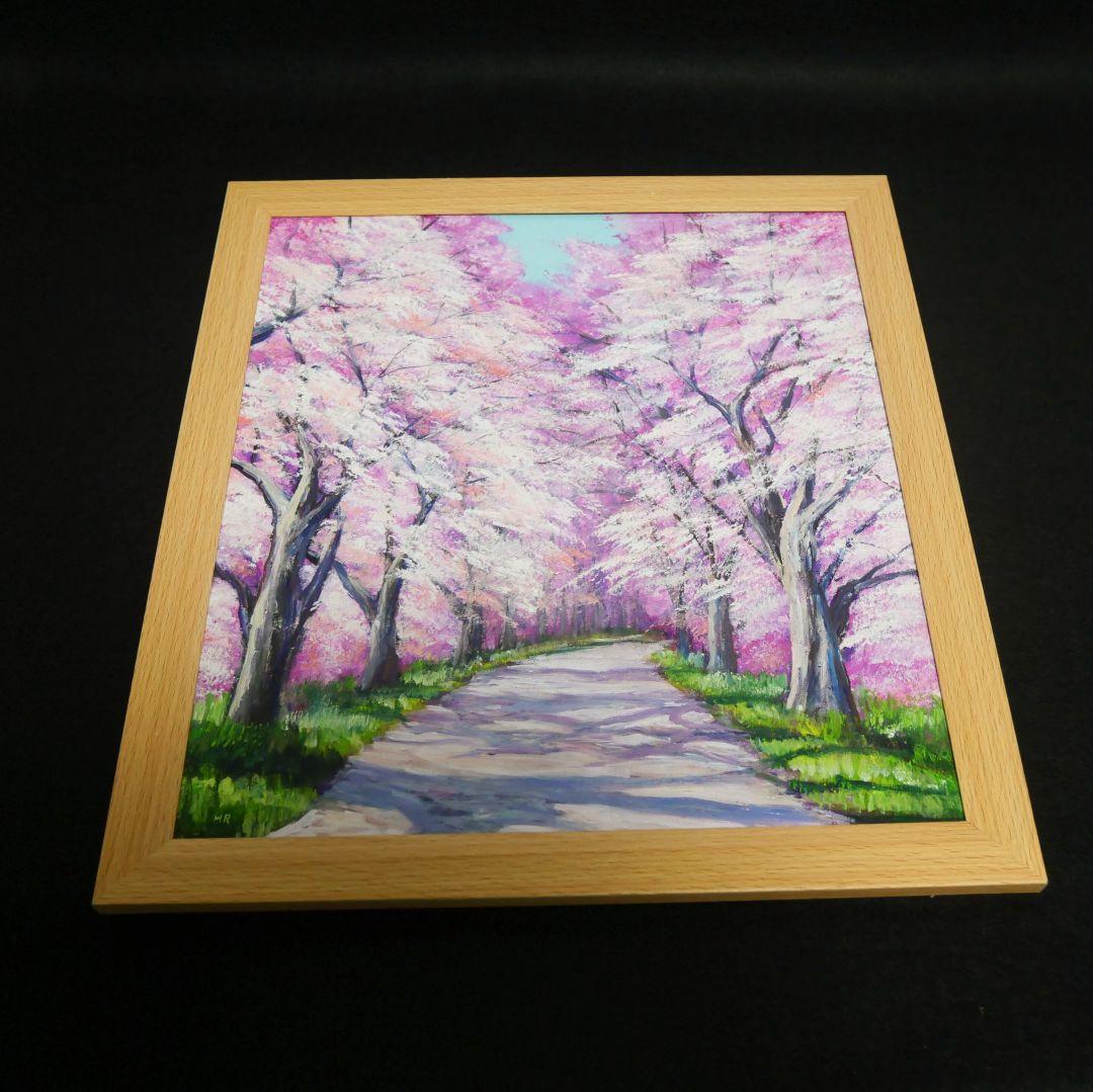 油絵 絵画【満開の桜のトンネル】原画 額縁付き 春の風景画 ギフトにも