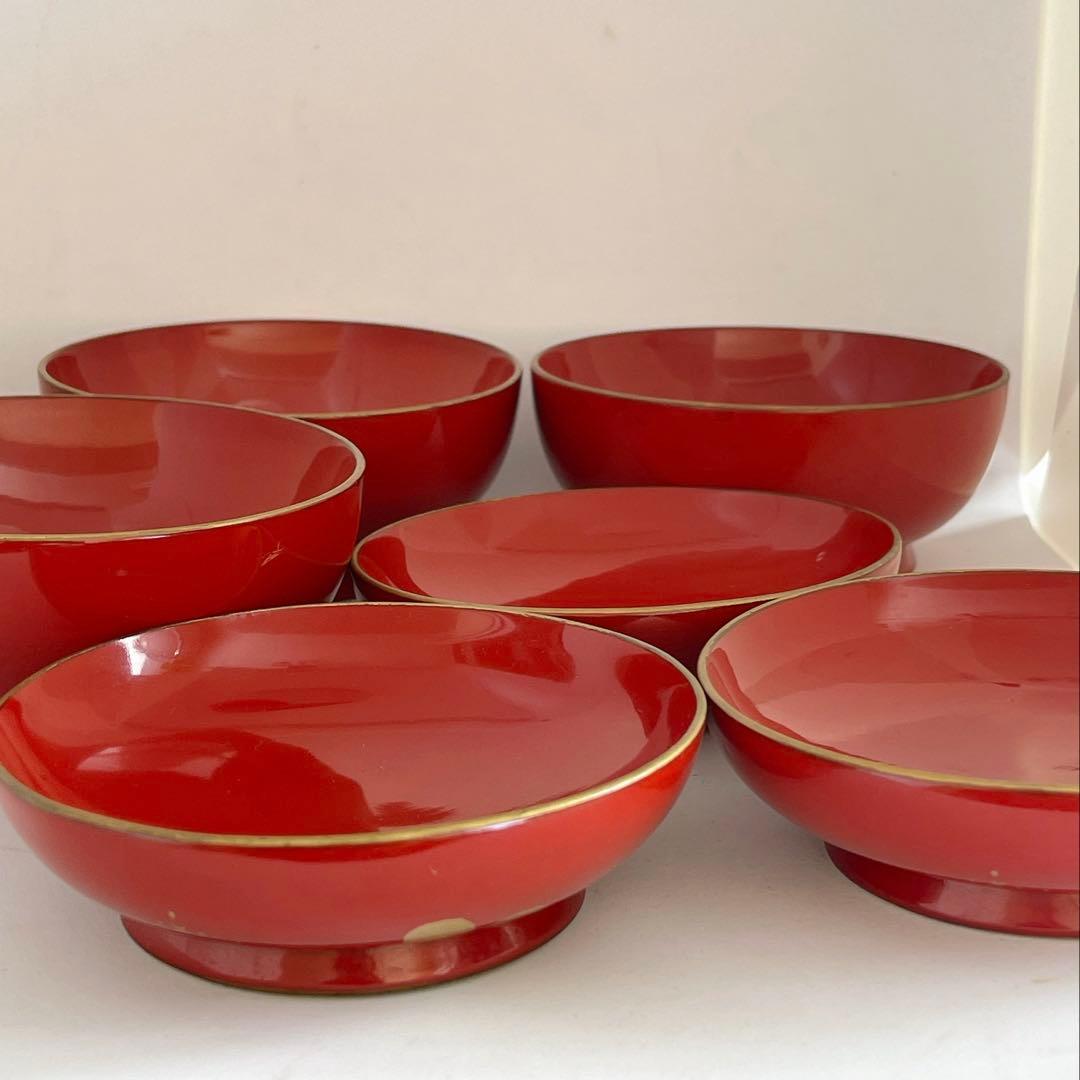 時代物】輪島塗 朱塗 金蒔絵 吸物椀 蓋付椀 3客 木製 漆器 正月 茶懐石