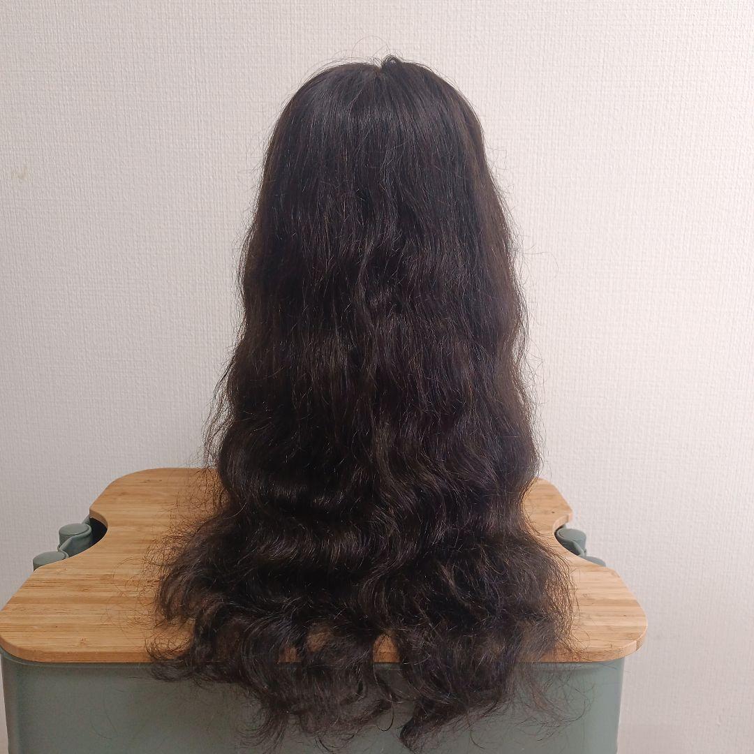 ダークブラウン ウェーブロングウィッグ100%バージン人毛