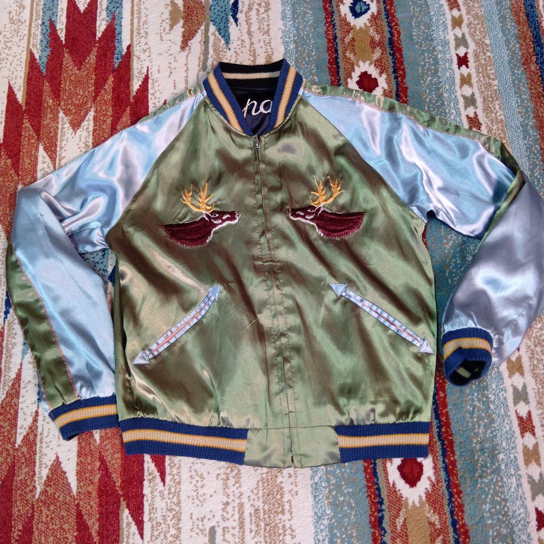 テーラー東洋 スカジャン サイズS 鹿刺繍 オリーブグリーン