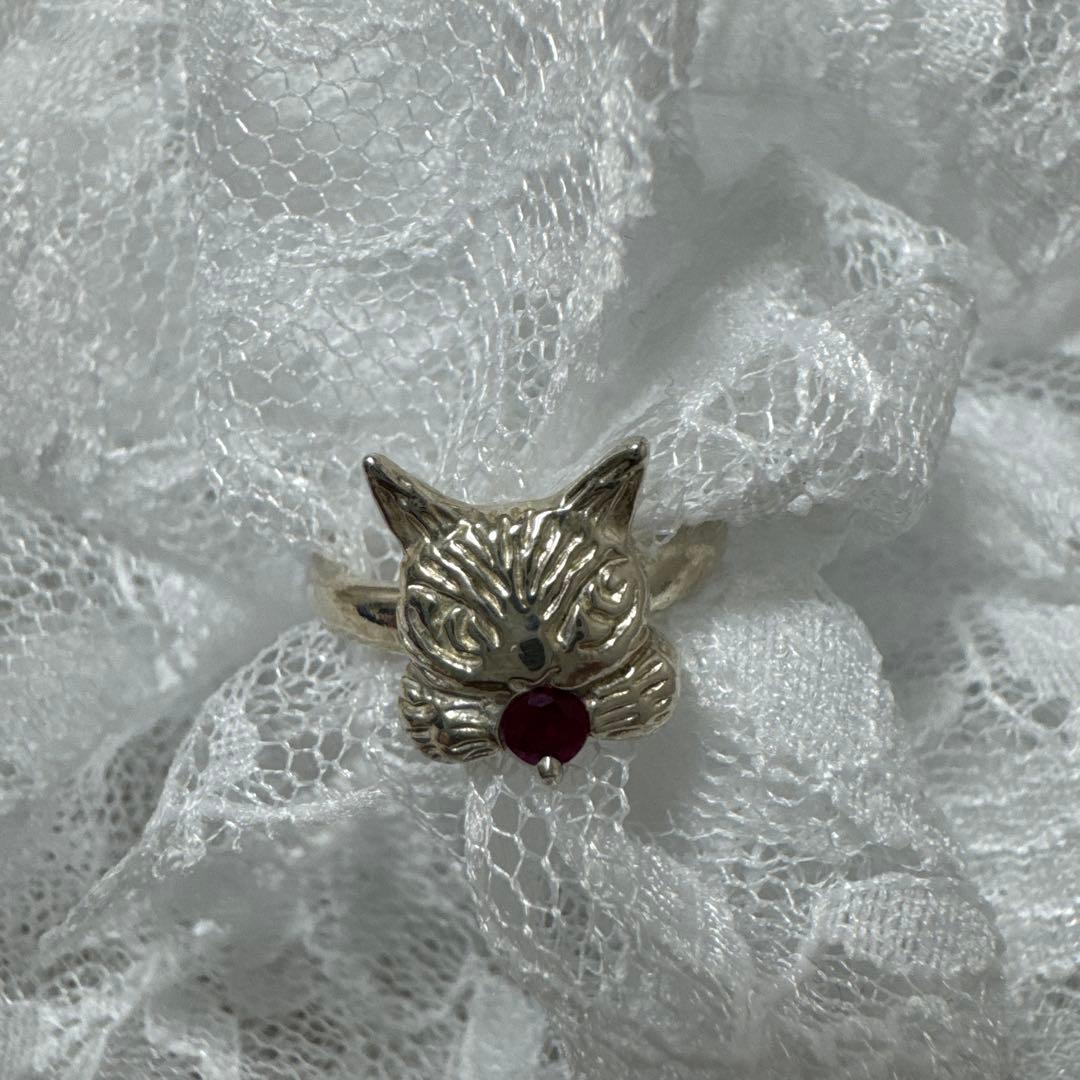 即購入⭕️✨☪️わちふぃーるどダヤン赤石付きシルバーリングサイズ１１号❣️