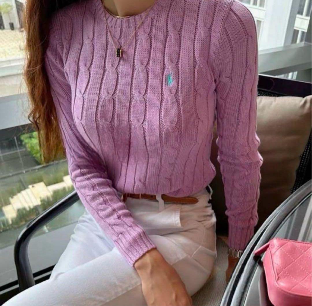 現行 ラルフローレン ケーブルニット ティファニーブルーポニー ピマコットン S