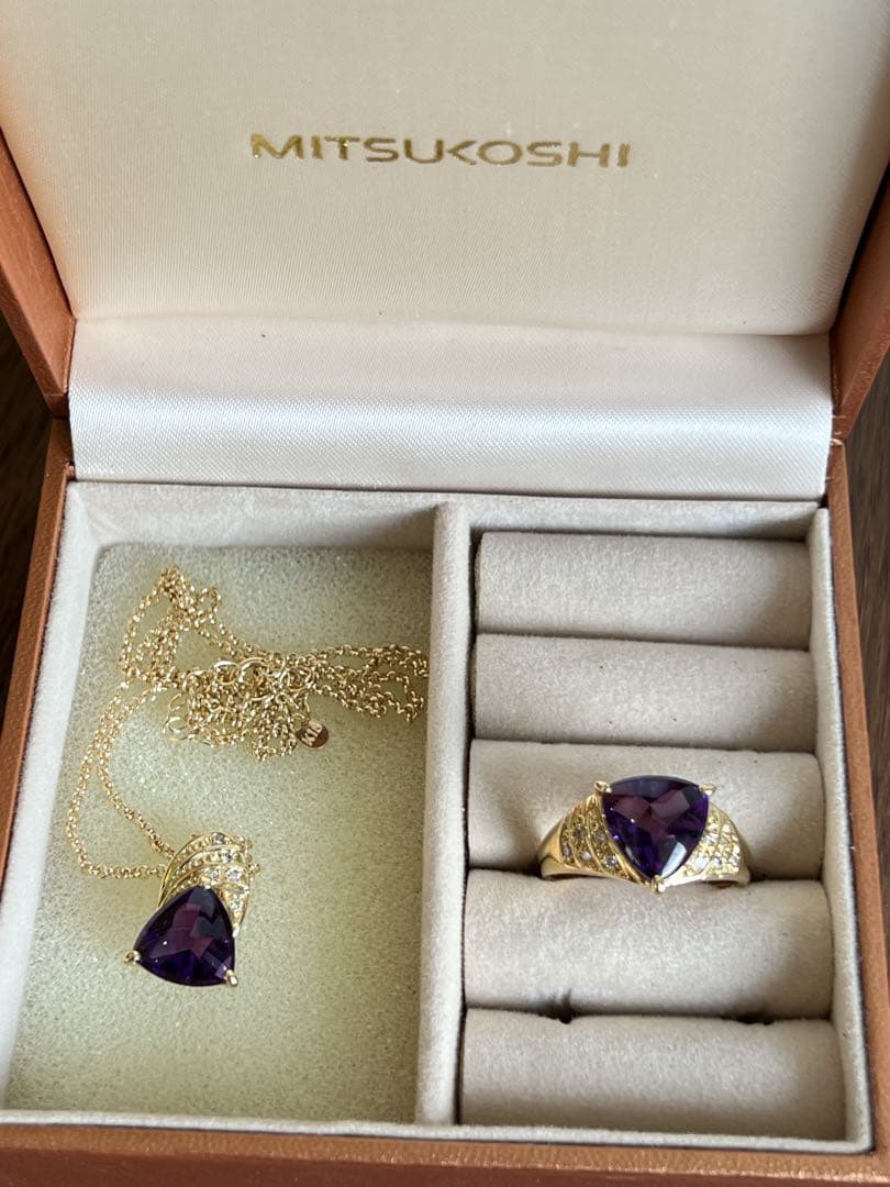銀座三越 K18 アメジスト ダイヤ リング ネックレスセット - メルカリ