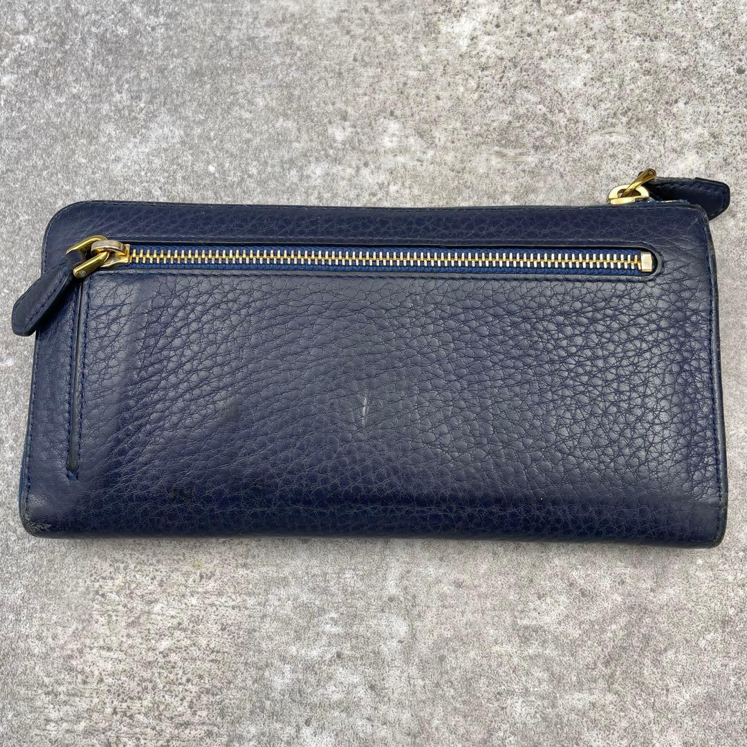 美品】PRADA プラダ 長財布 ネイビー レザー ラウンドファスナー