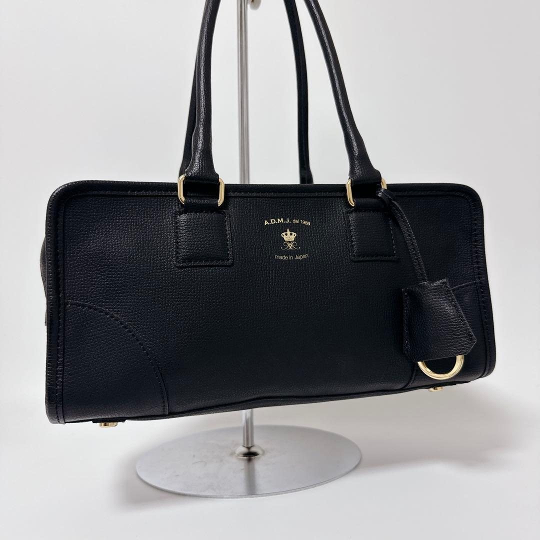 【24時間以内発送】A.D.M.J スクエアトート　ブラック　レザー　ボストン