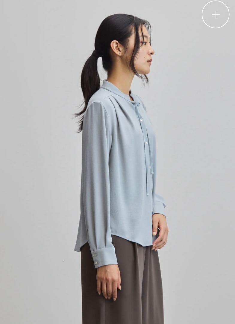 ソージュ SOEJU ジョーゼットリボンブラウス Мサイズ ブルーグレー