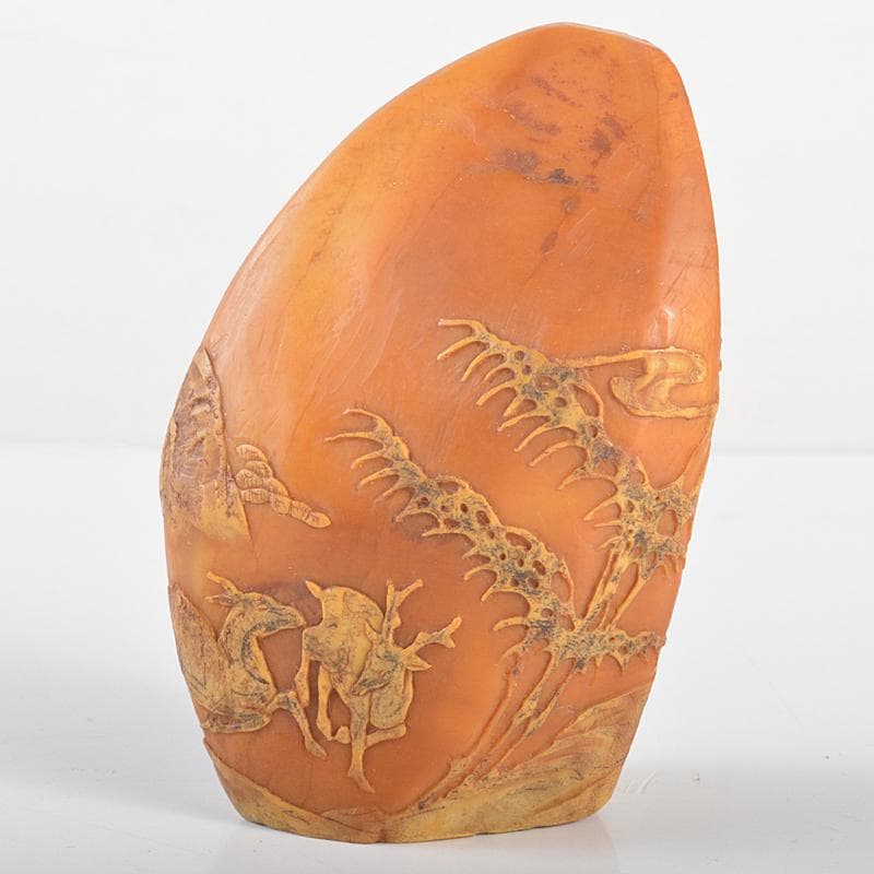 中国　玉石彫刻　山水鹿刻　置物　C　R5817 中国 玉石彫刻 山水鹿刻 置物 C R5817 - メルカリ