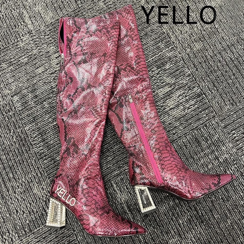 YELLO イエロー パイソン柄ニーハイブーツ L ピンク 美脚 ロングブーツ