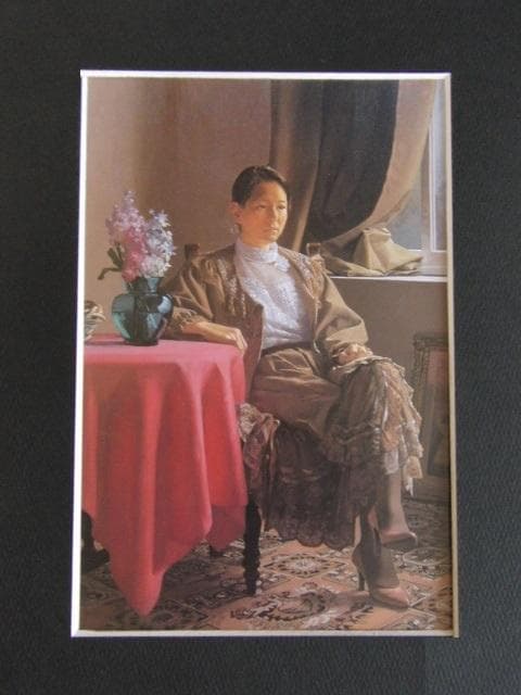 高梨芳実、【窓辺の婦人】、希少な額装用画集より、新品額装付、状態良好