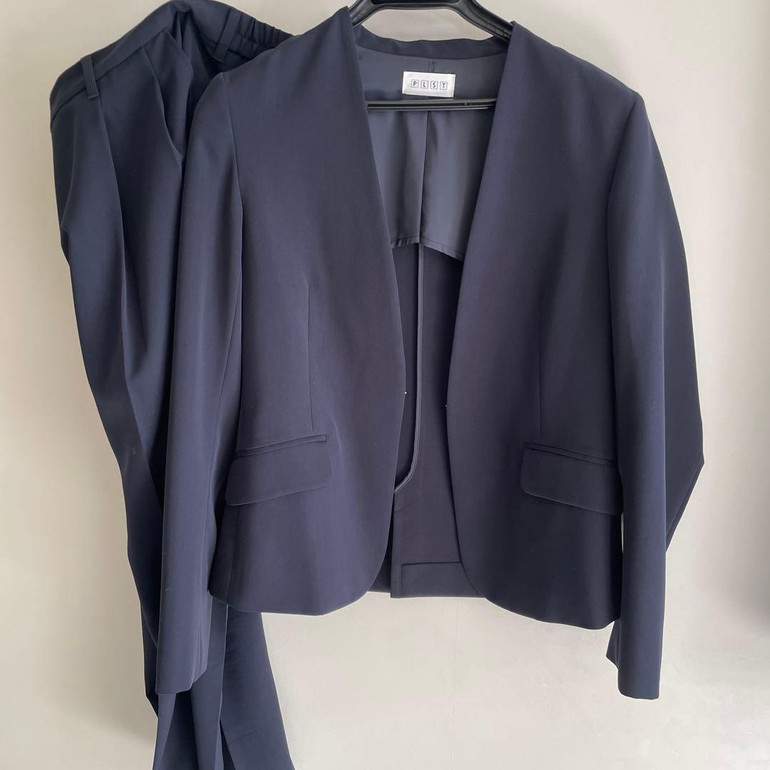 PLST ネイビー パンツスーツ 上下セット