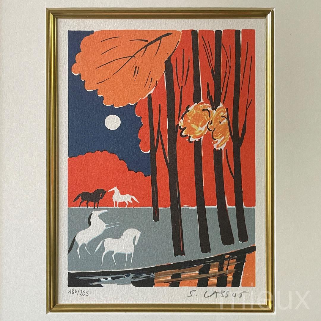 Serge Lassus セルジュラシス「月と馬」リトグラフ サイン 中古 美品