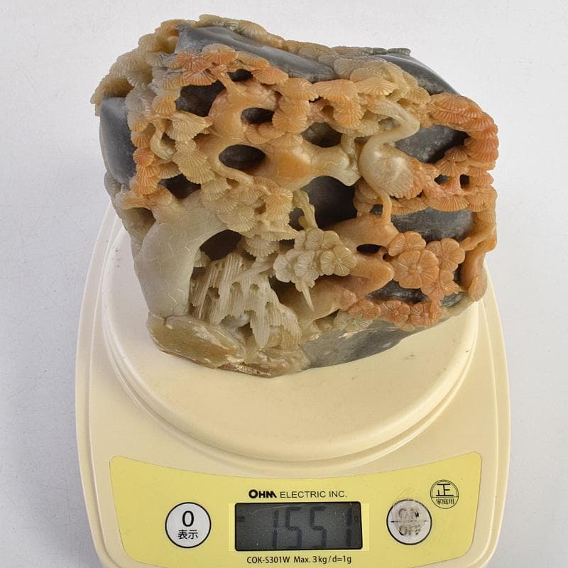 中国 玉石寿山石彫刻 鶴松刻 置物 唐木台付 V R9120 - メルカリ