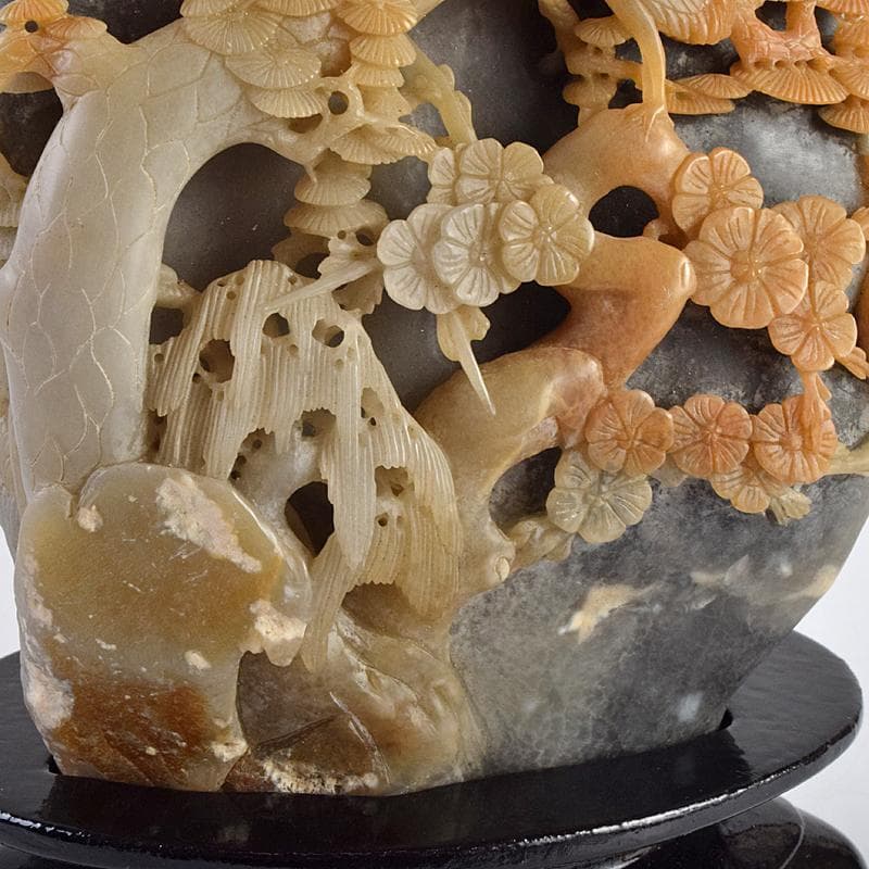 中国 玉石寿山石彫刻 鶴松刻 置物 唐木台付 V R9120 - メルカリ