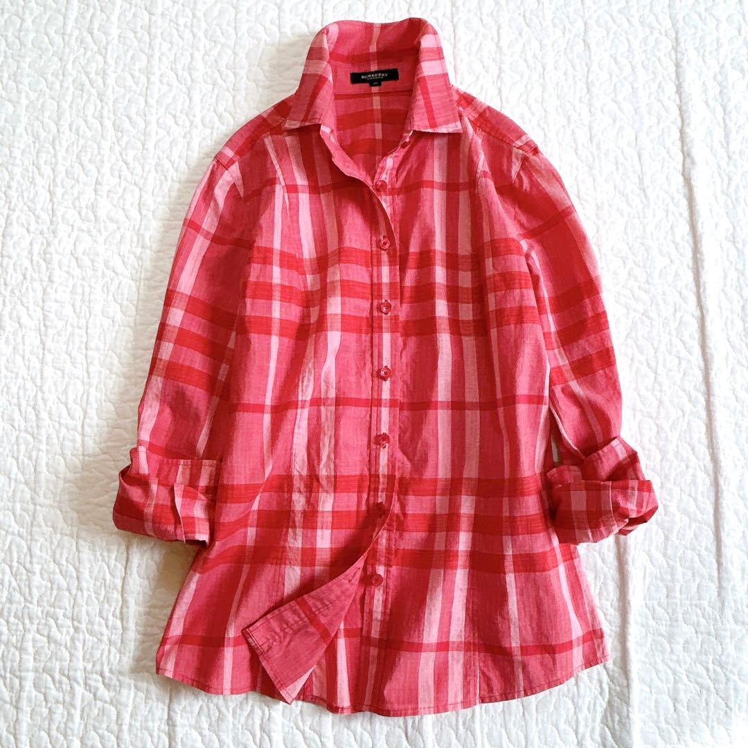 美品✨ バーバリーロンドン メガチェック シャツ ブラウス 洗える 赤 38