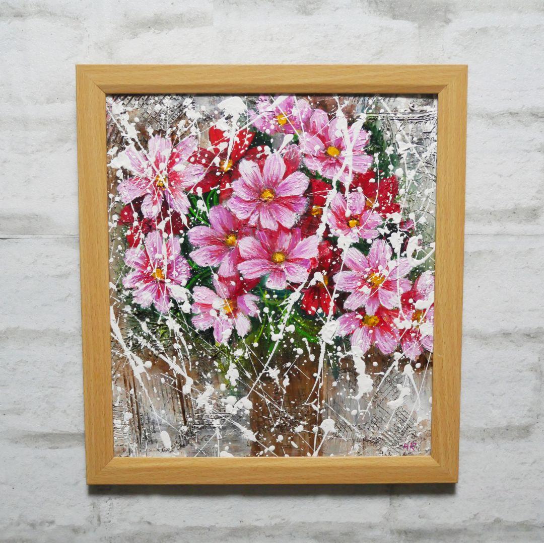 油絵 油彩 油彩画 絵 絵画【秋桜】