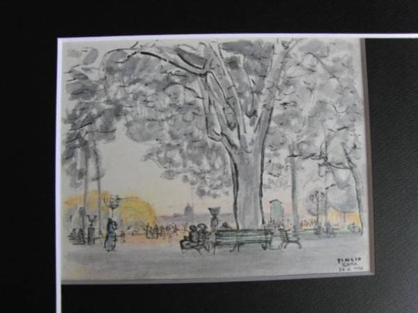 守屋 多々志、ピンチオの丘（ローマ）、希少な額装用画集より、美品、新品額装付